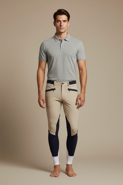 Pantalon Équitation Beige Marine Silicone Stretch Homme - Polyester