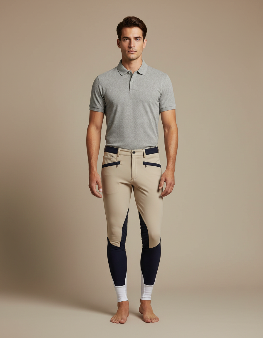 Pantalon Équitation Beige Marine Silicone Stretch Homme - Polyester