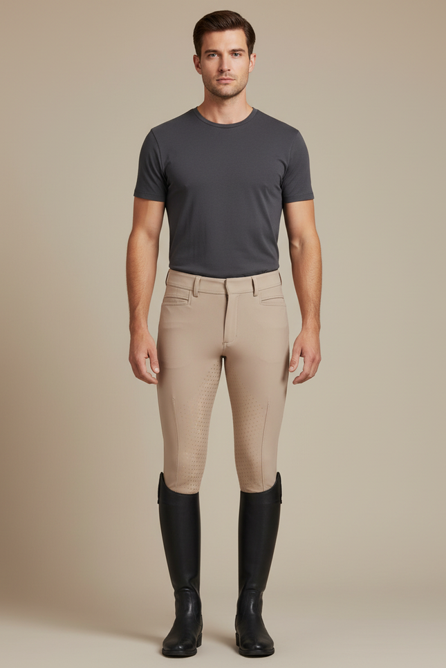 Pantalon Équitation Beige Homme Adhérent Silicone Stretch - Polyester