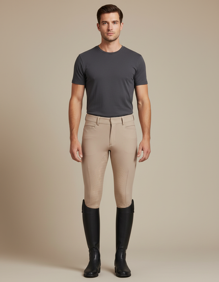 Pantalon Équitation Beige Homme Adhérent Silicone Stretch - Polyester