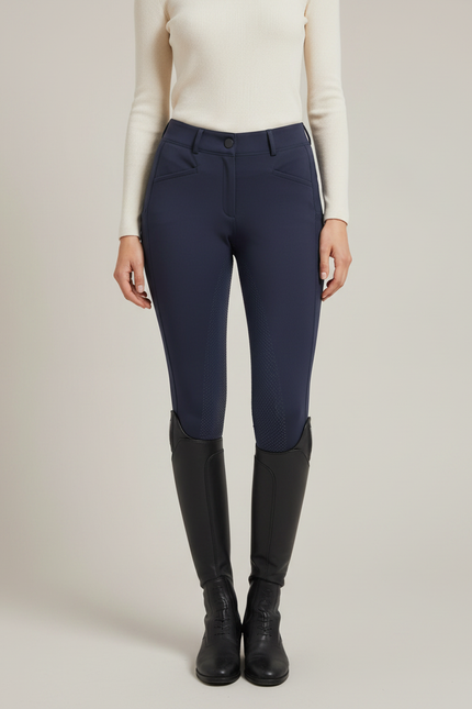Pantalon Équitation Femme Bleu Marine Slim - Polyester