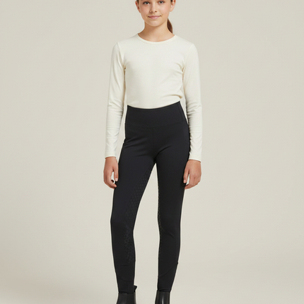 Pantalon Équitation Noir Adhérent Silicone Enfant Ajusté - Polyester