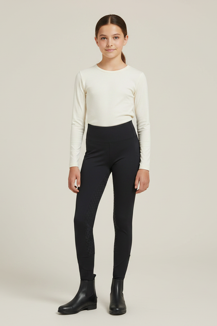 Pantalon Équitation Noir Adhérent Silicone Enfant Ajusté - Polyester