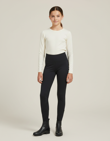 Pantalon Équitation Noir Adhérent Silicone Enfant Ajusté - Polyester