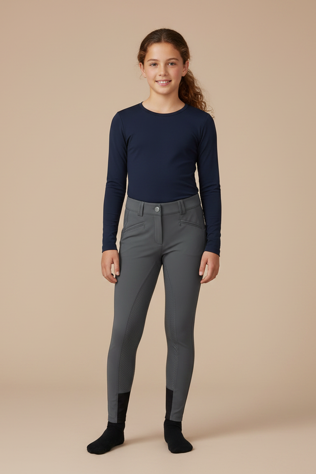 Pantalon Équitation Gris Enfant Silicone Adhérent Confortable - Polyester