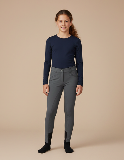 Pantalon Équitation Gris Enfant Silicone Adhérent Confortable - Polyester