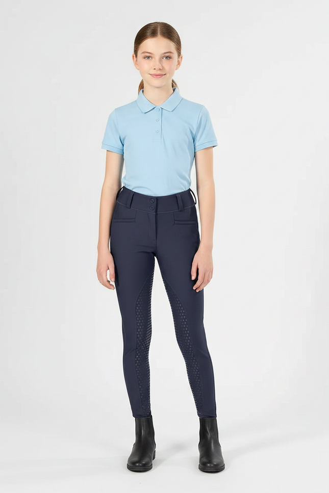 Pantalon Équitation Marine Silicone Fille Ajusté - Polyester
