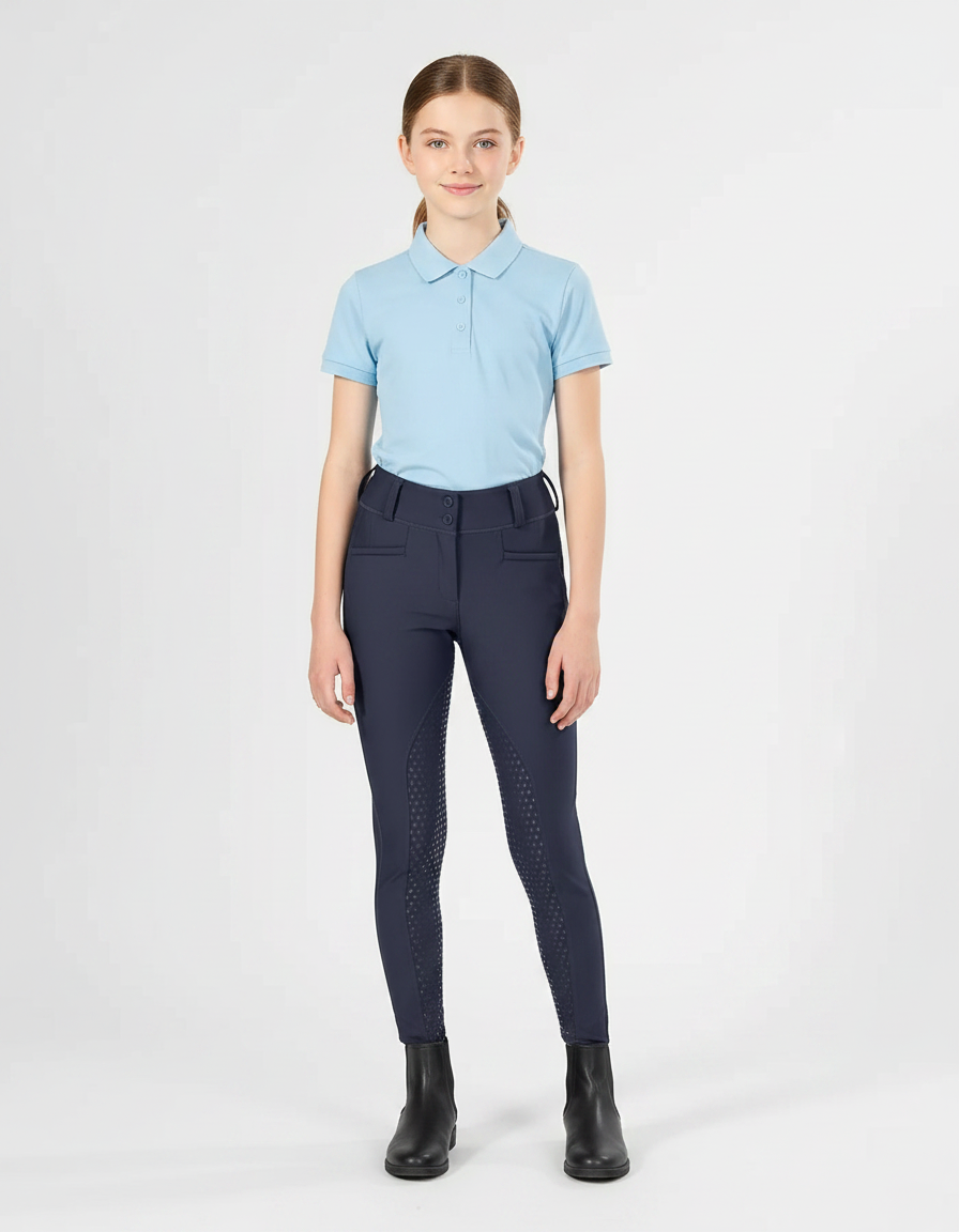 Pantalon Équitation Marine Silicone Fille Ajusté - Polyester