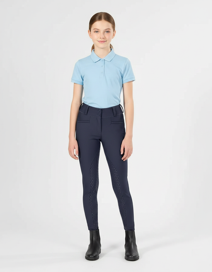 Pantalon Équitation Marine Silicone Fille Ajusté - Polyester