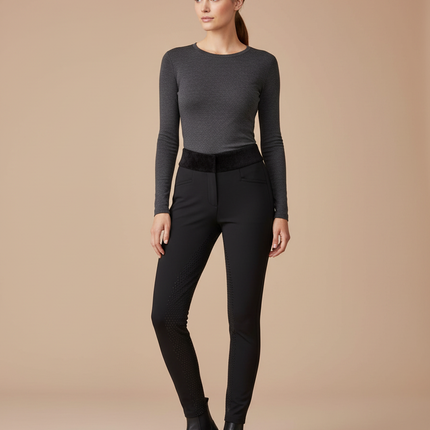 Pantalon Equitation Doublé Polaire - Noir Polyester