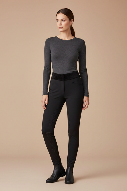 Pantalon Equitation Doublé Polaire - Noir Polyester