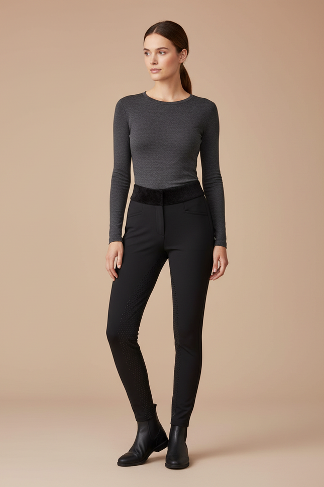 Pantalon Equitation Doublé Polaire - Noir Polyester