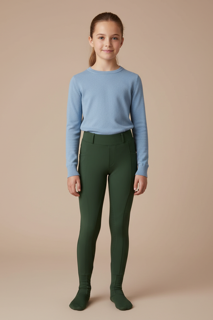 Pantalon Équitation Vert Fille Ajusté Confortable Silicone - Polyester