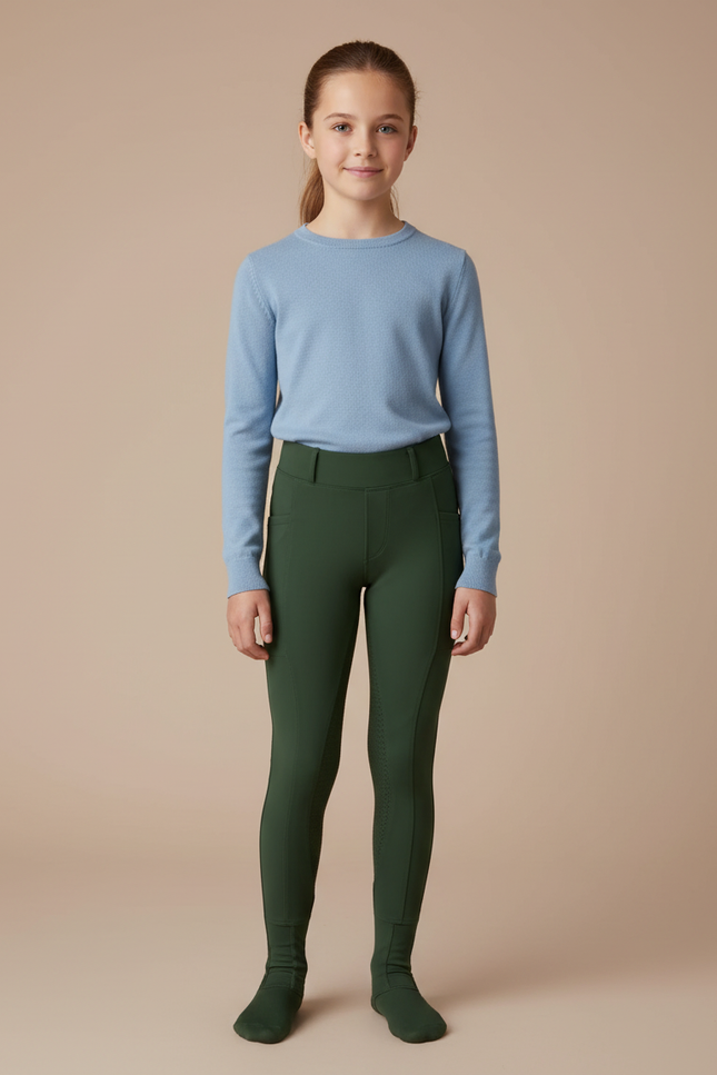 Pantalon Équitation Vert Fille Ajusté Confortable Silicone - Polyester