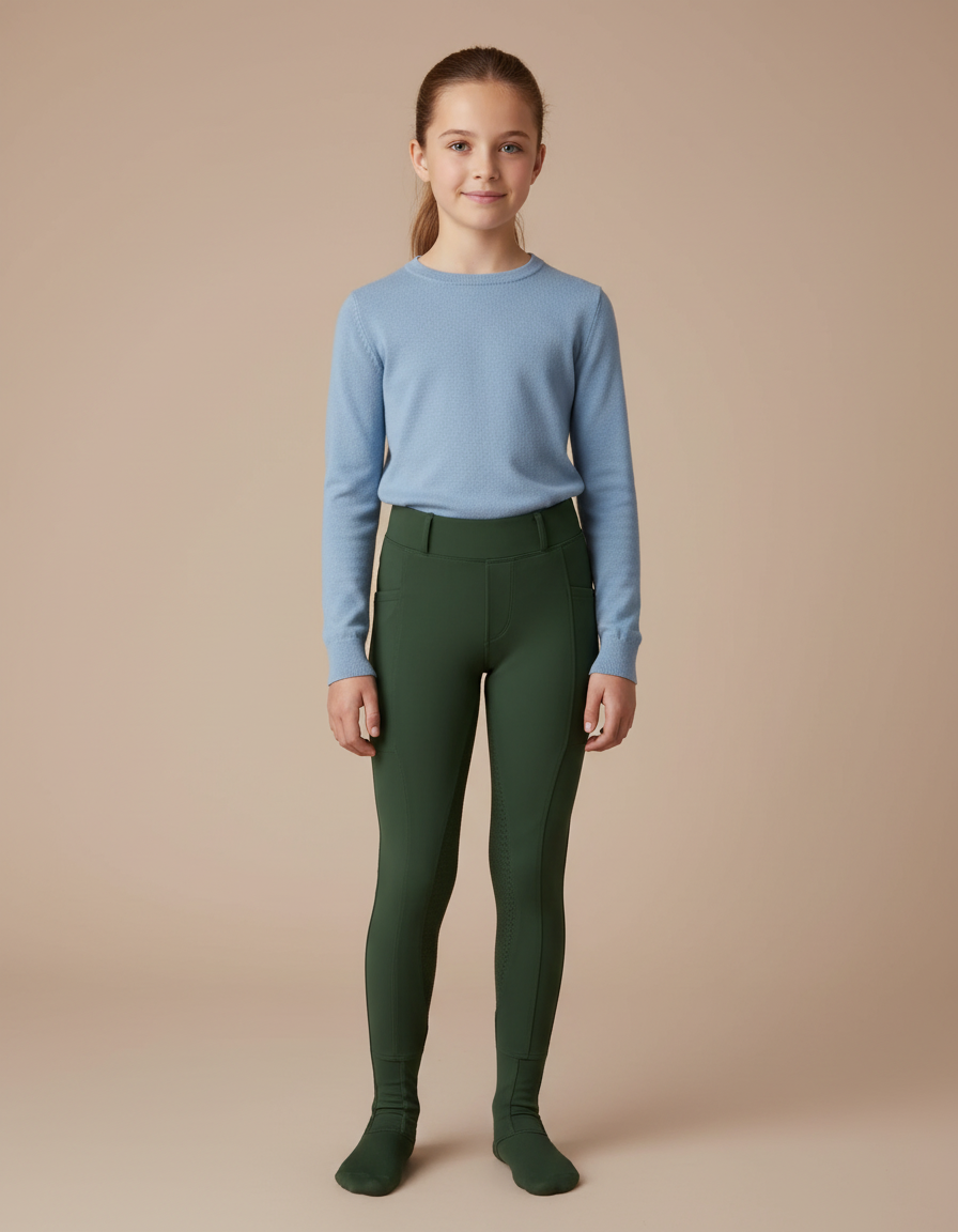Pantalon Équitation Vert Fille Ajusté Confortable Silicone - Polyester