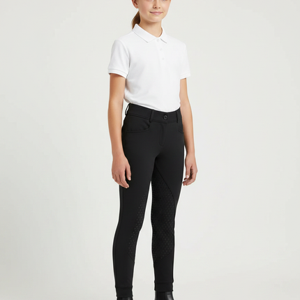 Pantalon Équitation Noir Enfant Silicone Full-Grip Ajusté - Polyester