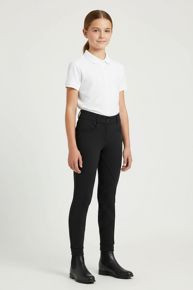 Pantalon Équitation Noir Enfant Silicone Full-Grip Ajusté - Polyester
