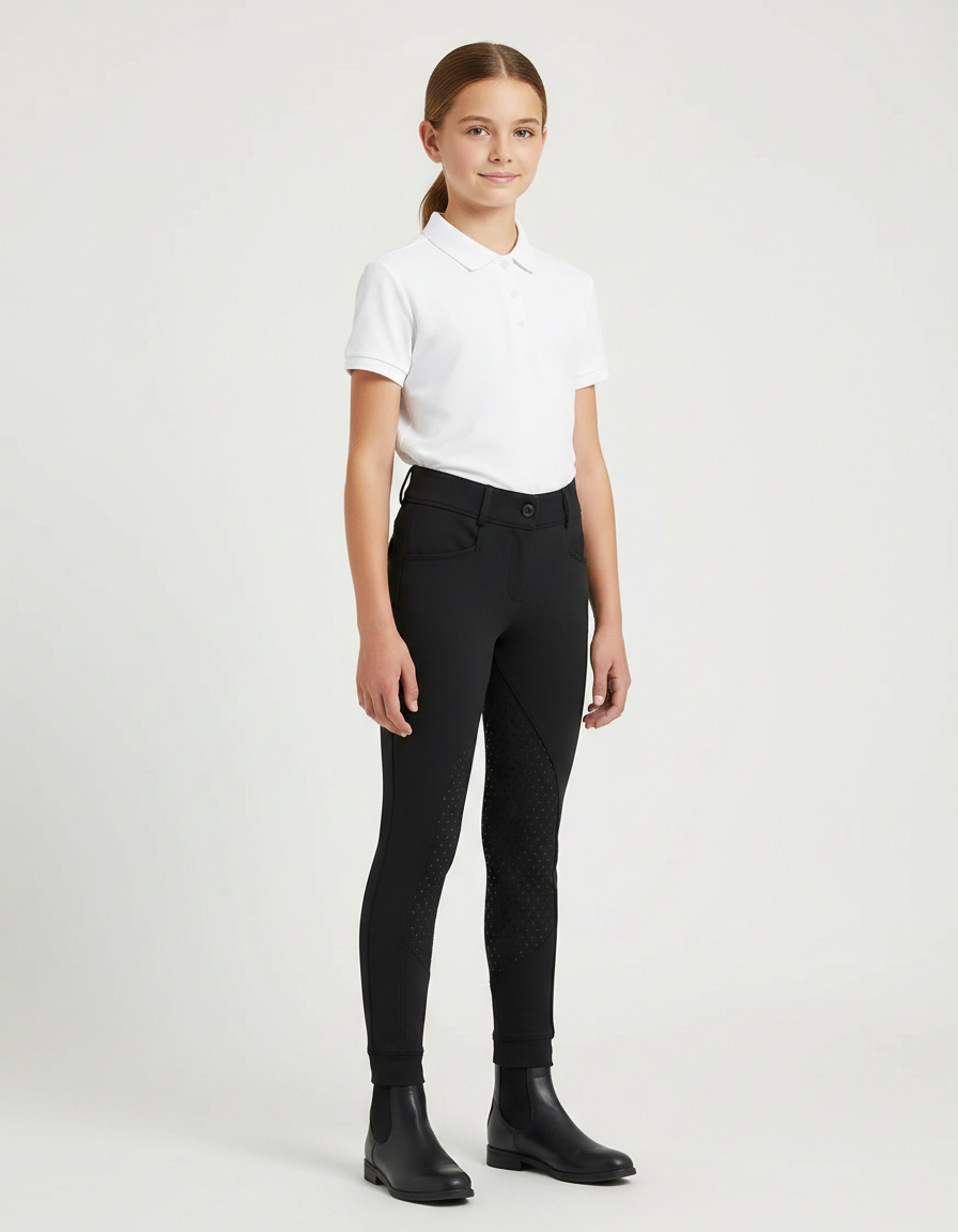 Pantalon Équitation Noir Enfant Silicone Full-Grip Ajusté - Polyester