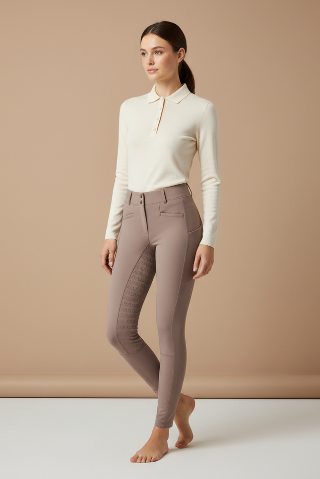 Pantalon Équitation Beige Silicone Ajusté Confortable Femme - Polyester