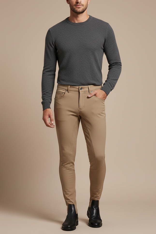 Pantalon Équitation Beige Homme Silicone Ajusté Moderne - Polyester