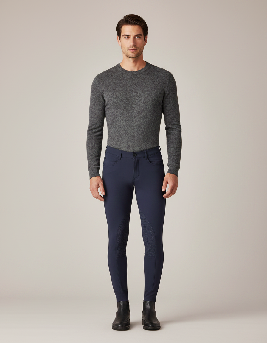 Pantalon Équitation Marine Silicone Homme Ajusté Confortable - Polyester