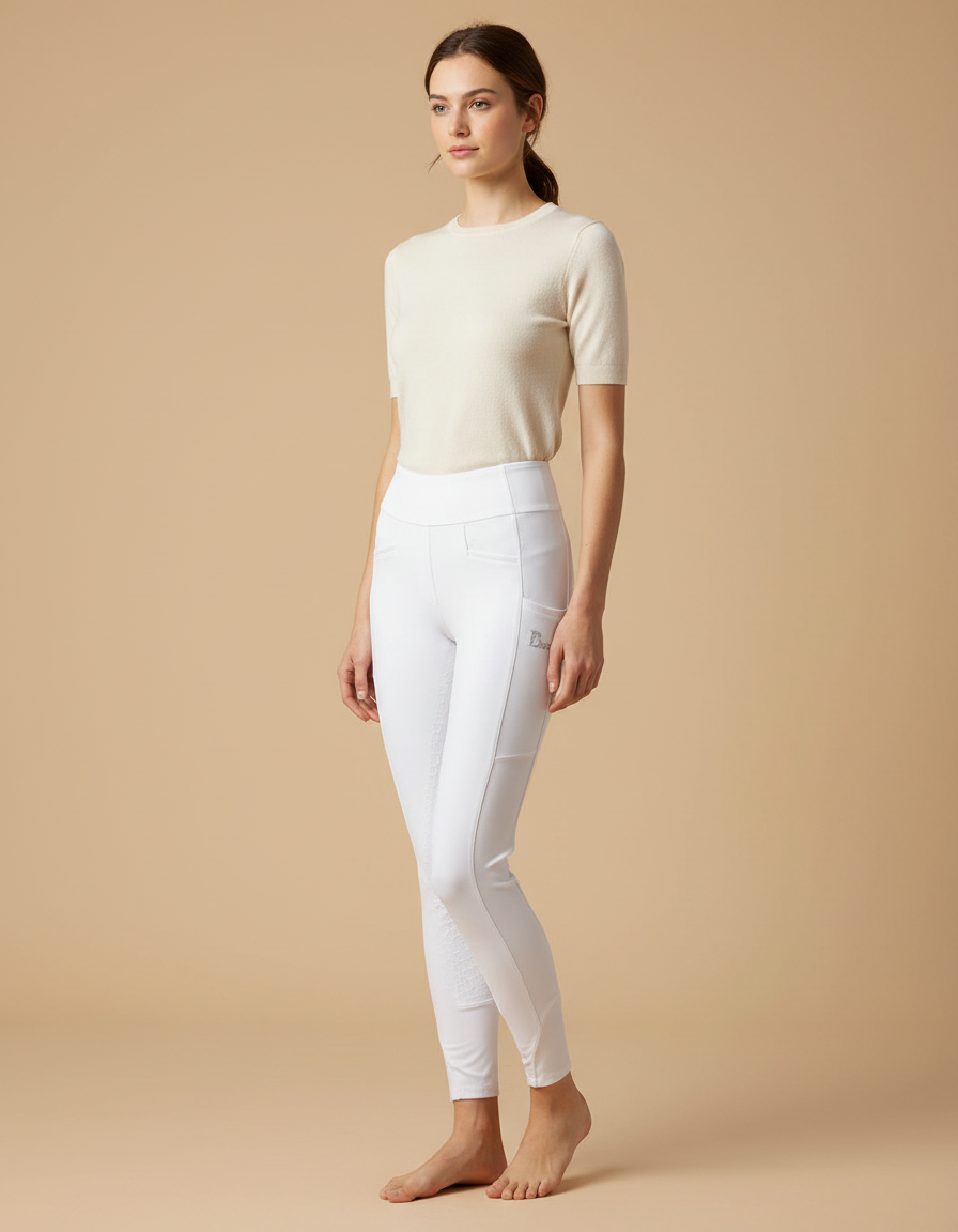 Pantalon Équitation Blanc Silicone Ajusté Femme Élégant - Polyester