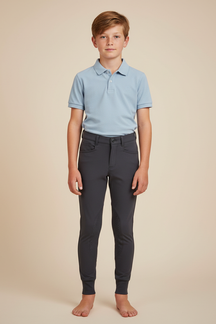 Pantalon Équitation Garçon Gris Silicone Ajusté Confortable - Polyester