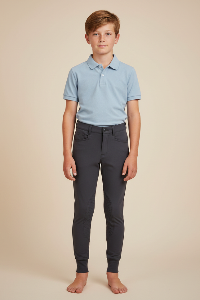 Pantalon Équitation Garçon Gris Silicone Ajusté Confortable - Polyester