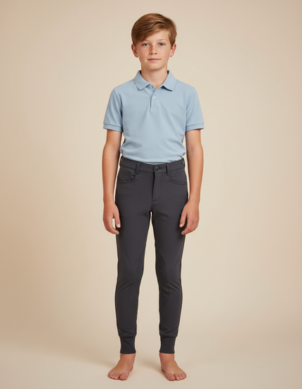 Pantalon Équitation Garçon Gris Silicone Ajusté Confortable - Polyester
