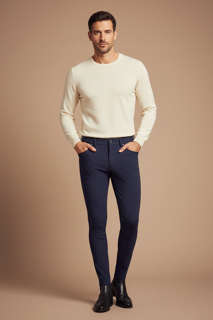 Pantalon Équitation Marine Homme Adhérent Stretch Ajusté - Polyester
