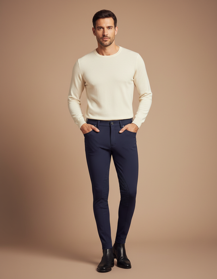 Pantalon Équitation Marine Homme Adhérent Stretch Ajusté - Polyester