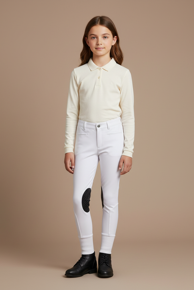 Pantalon Équitation Blanc Enfant Silicone Genoux Adhérent - Polyester