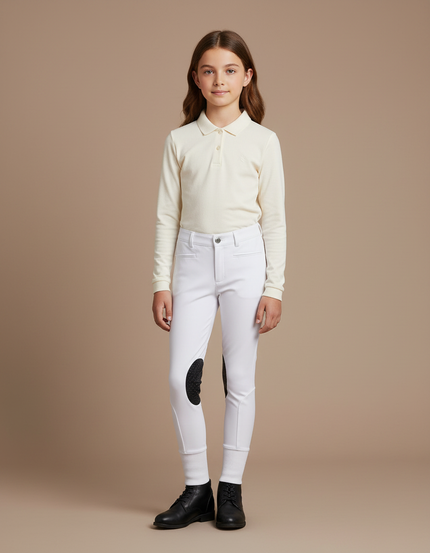 Pantalon Équitation Blanc Enfant Silicone Genoux Adhérent - Polyester