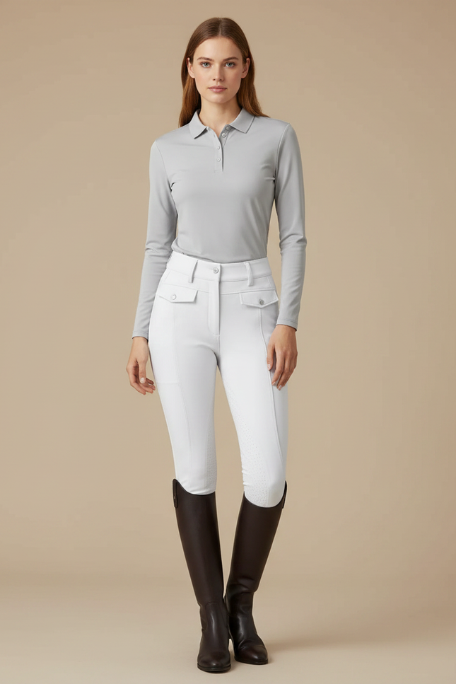 Pantalon Équitation Blanc Femme Silicone Taille Haute Ajusté - Polyester