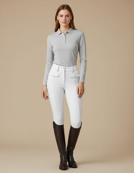 Pantalon Équitation Blanc Femme Silicone Taille Haute Ajusté - Polyester