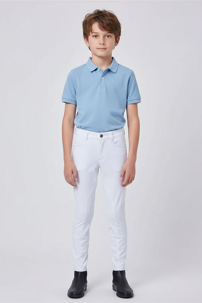 Pantalon Équitation Blanc Enfant Silicone Stretch Ajusté - Polyester