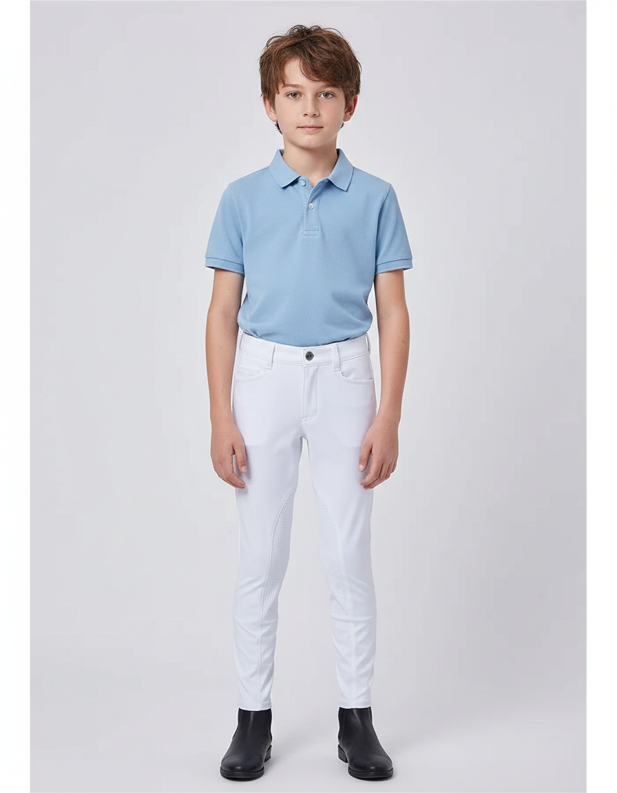 Pantalon Équitation Blanc Enfant Silicone Stretch Ajusté - Polyester