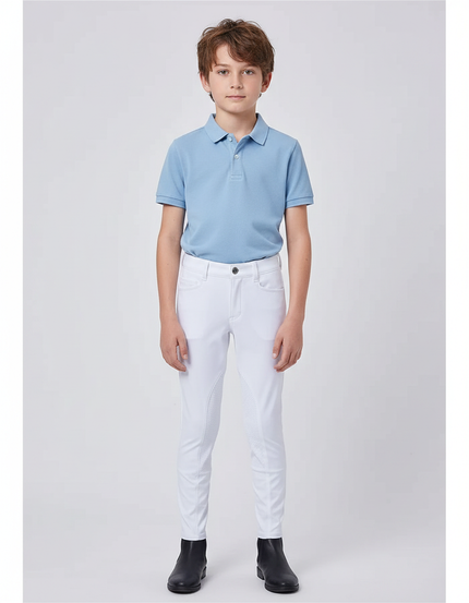 Pantalon Équitation Blanc Enfant Silicone Stretch Ajusté - Polyester