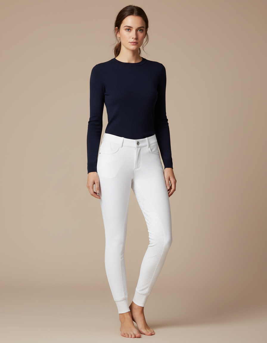 Pantalon Équitation Blanc Silicone Confortable Ajusté Femme - Maille