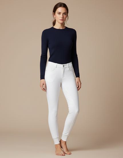 Pantalon Équitation Blanc Silicone Confortable Ajusté Femme - Maille