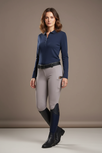 Pantalon Équitation Gris Femme Ajusté Léger Décontracté - Polyester