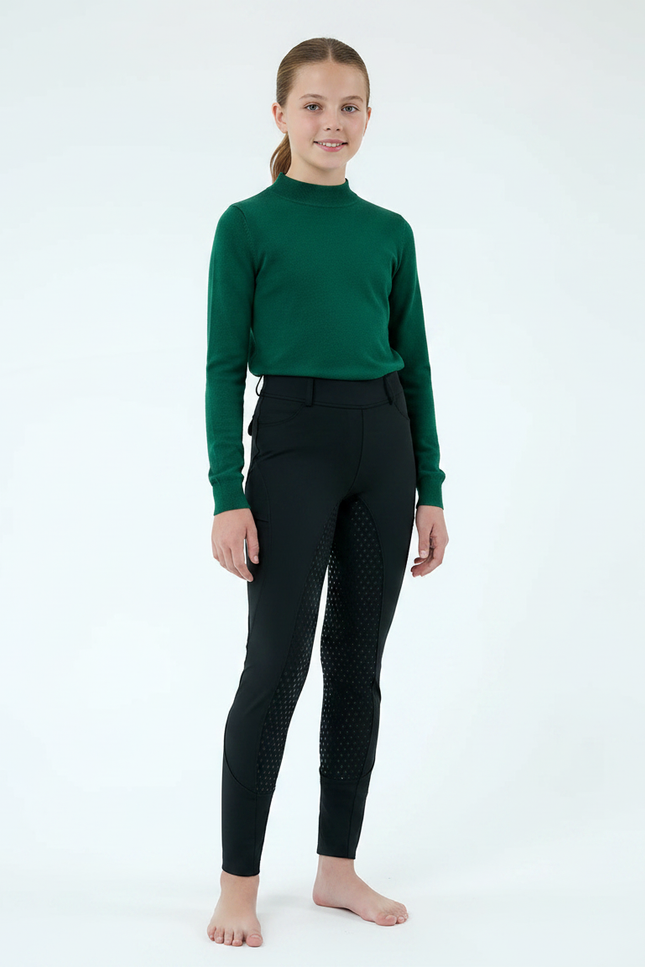Pantalon Équitation Noir Fille Silicone Full-Seat Élégant - Polyester