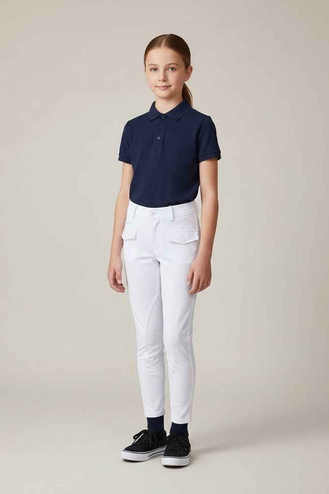 Pantalon Équitation Blanc Enfant Silicone Poches Classique - Polyester