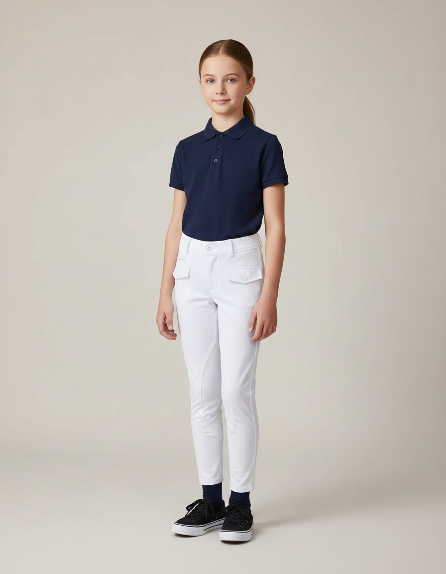 Pantalon Équitation Blanc Enfant Silicone Poches Classique - Polyester