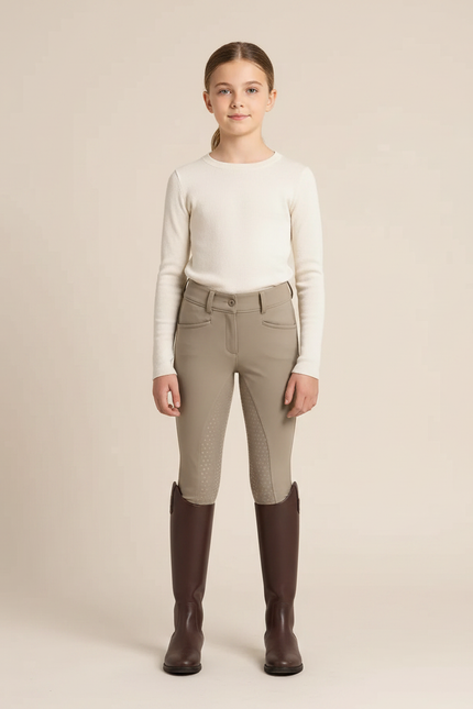 Pantalon Équitation Beige Silicone Enfant Ajusté Confortable - Polyester