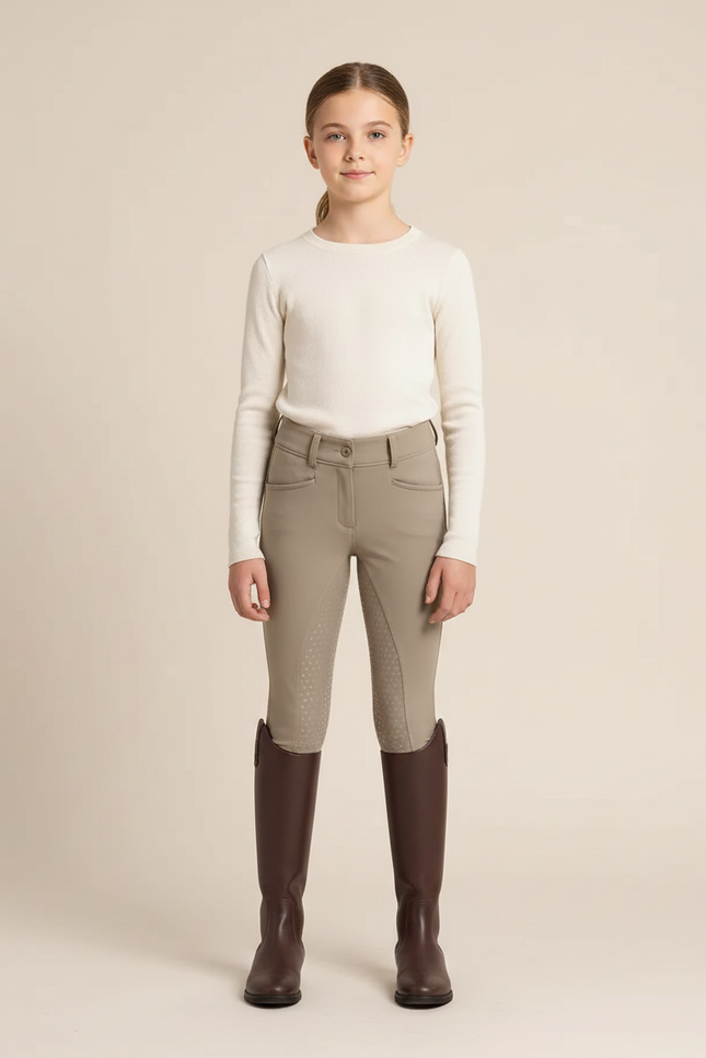 Pantalon Équitation Beige Silicone Enfant Ajusté Confortable - Polyester