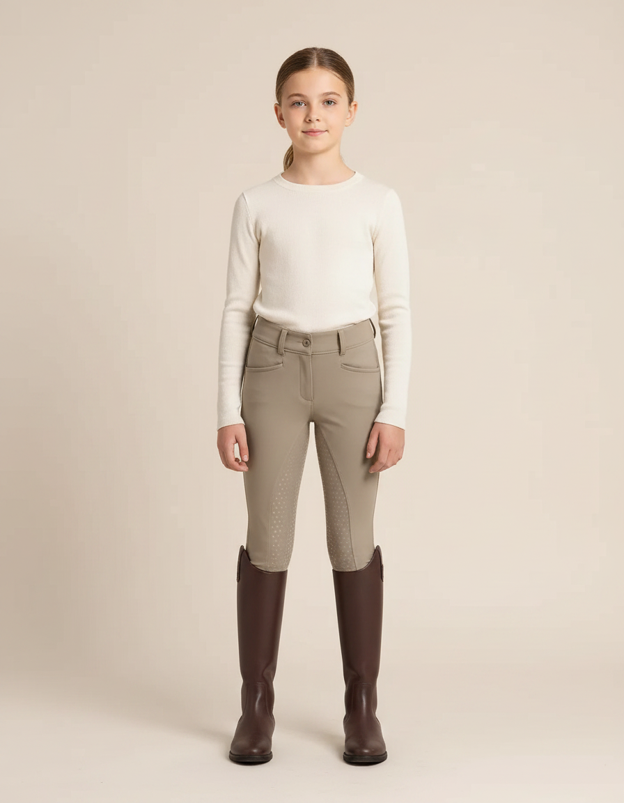 Pantalon Équitation Beige Silicone Enfant Ajusté Confortable - Polyester
