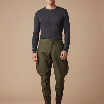 Pantalon Equitation A Pince - Kaki Gabardine