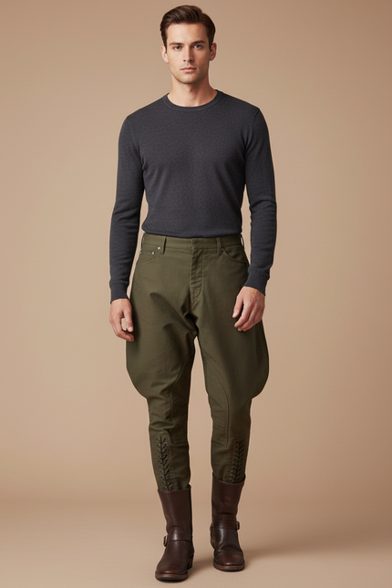 Pantalon Equitation A Pince - Kaki Gabardine