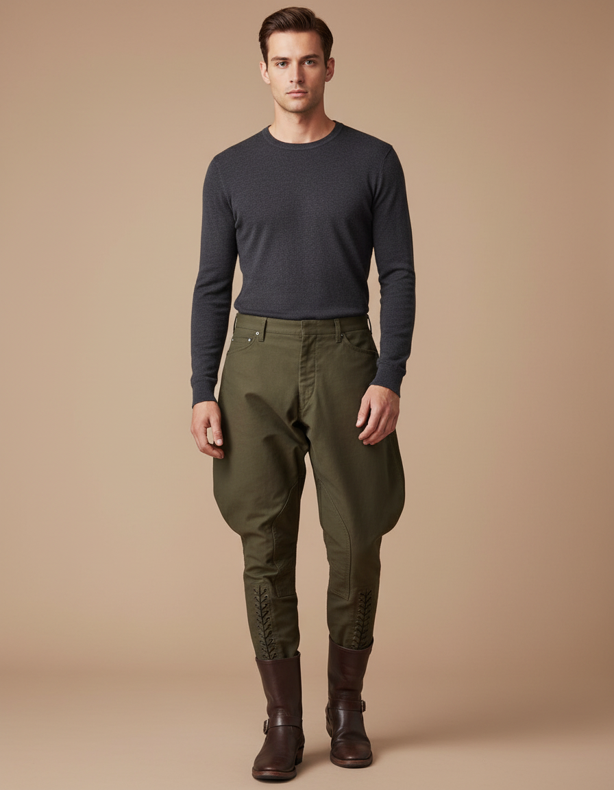 Pantalon Equitation A Pince - Kaki Gabardine